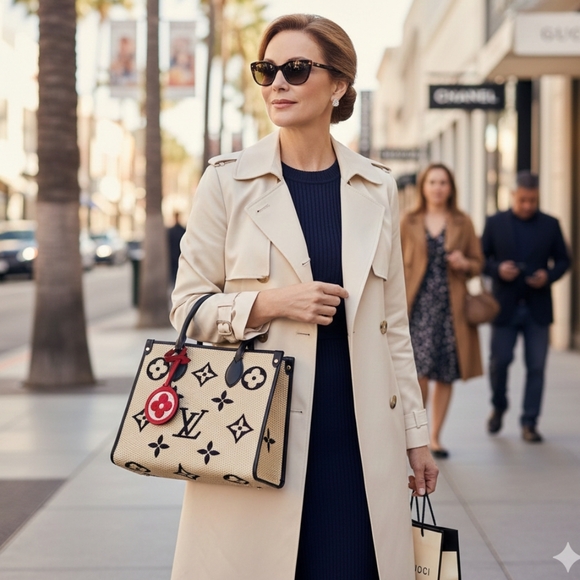 Fun FAUX Fashion Woven Beige Black Tote Metal Toggle Close 2 handles Never Used - Picture 1 of 13